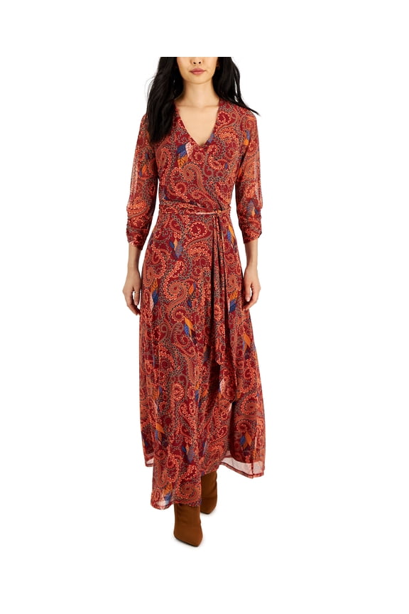 Petite Print Faux-Wrap Maxi Dress Rhubarb Combo PS