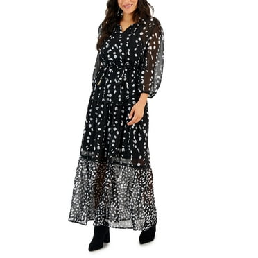 Petite Printed 3/4-Sleeve Maxi Dress Black Mixed Print PXS
