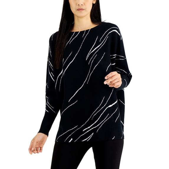 Petite Printed Boat-Neck Sweater Sweat Black PS
