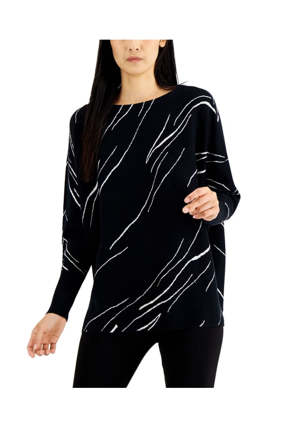 Petite Printed Boat-Neck Sweater Sweat Black PS
