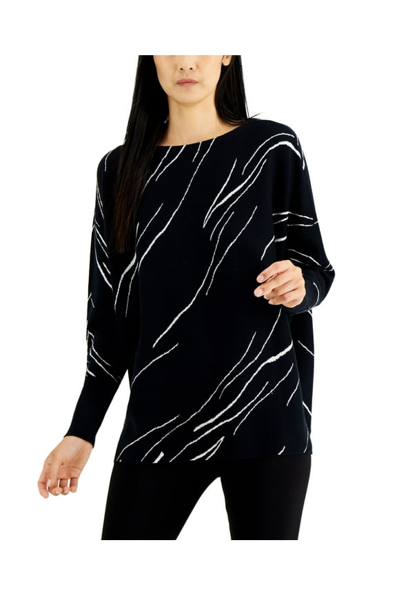 Petite Printed Boat-Neck Sweater Sweat Black PXS