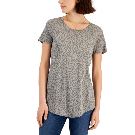 Petite Printed Classic Crewneck T-Shirt Grey Leopard PM