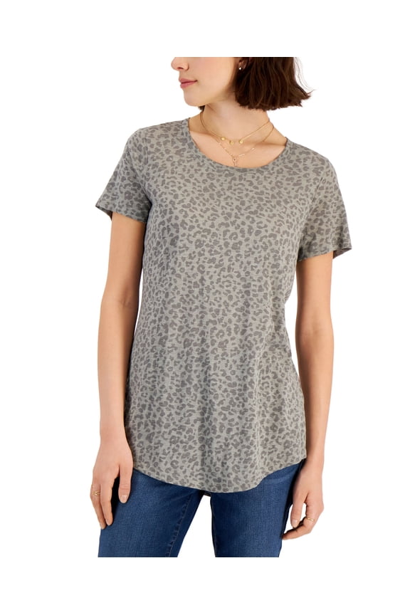 Petite Printed Classic Crewneck T-Shirt Grey Leopard PS