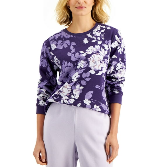 Petite Printed Long-Sleeve Fleece Top Cassis PP