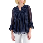 Petite Printed Pintuck Top Intrepid Blue Geo PS