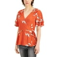 thumbnail image 1 of Petite Printed Ruffle-Sleeve Top Dark Red Floral Print PL, 1 of 1