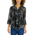 thumbnail image 1 of Petite Printed Ruffled Blouse Deep Black Floral Combo PL, 1 of 1