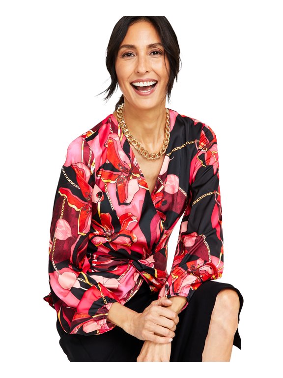 Petite Printed Twist-Front Blouse Maxine Geo 0P