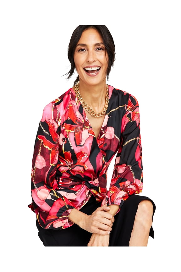 Petite Printed Twist-Front Blouse Maxine Geo 0P