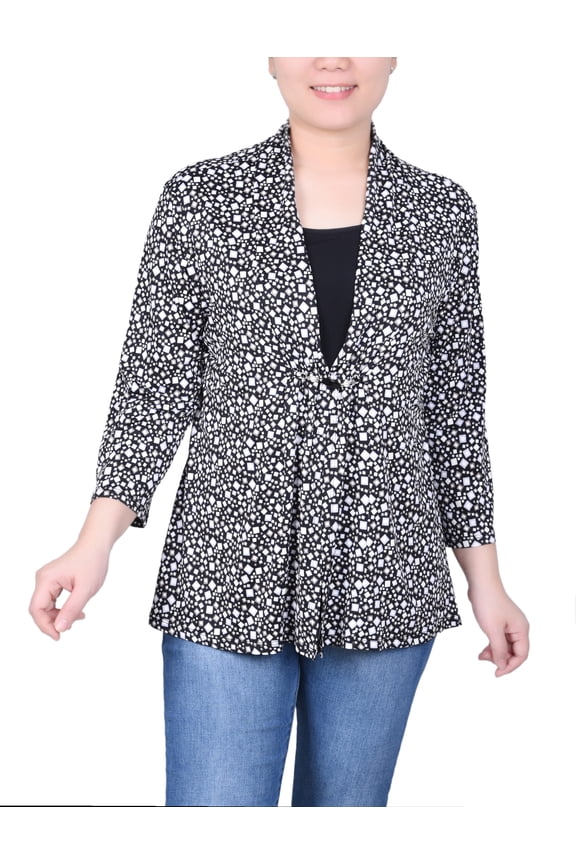 Petite Puff Print 3/4 Sleeve Two-Fer Top