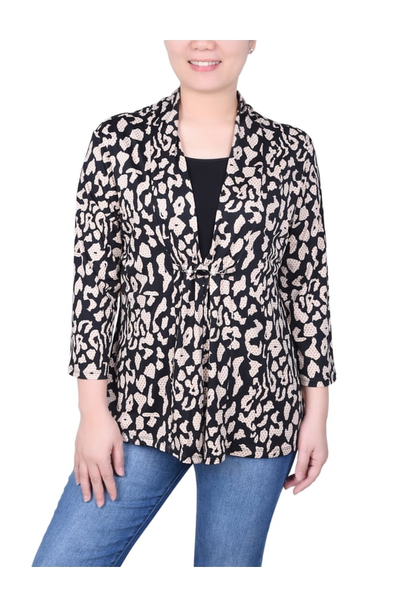 Petite Puff Print 3/4 Sleeve Two-Fer Top