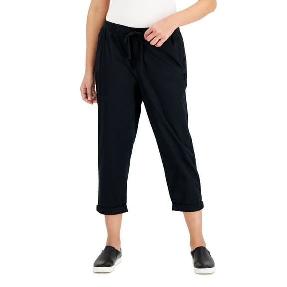 Petite Pull-On Cuffed Twill Ankle Pants Deep Black PS