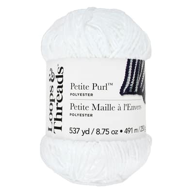 Petite Purl Yarn by Loops & Threads – Medium Polyester - Soft & Shiny Yarn for Knitting & Crochet - Ideal for Apparel - Accessories & Amigurumi - Bright White