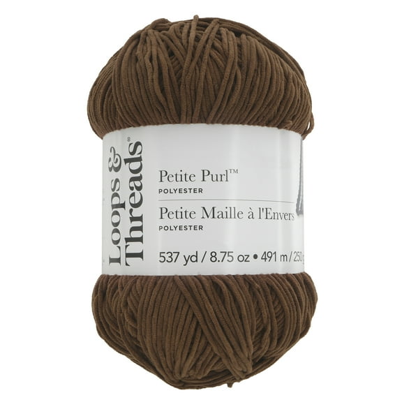 Petite Purl Yarn by Loops & Threads - Yarn for Knitting - Crochet - Weaving - and Arts & Crafts - Brown - Polyester - 8.75 oz