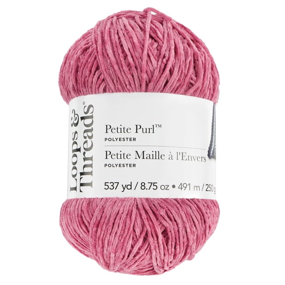 Petite Purl Yarn by Loops & Threads - Yarn for Knitting - Crochet - Weaving - and Arts & Crafts - Pink - Polyester - 8.75 oz