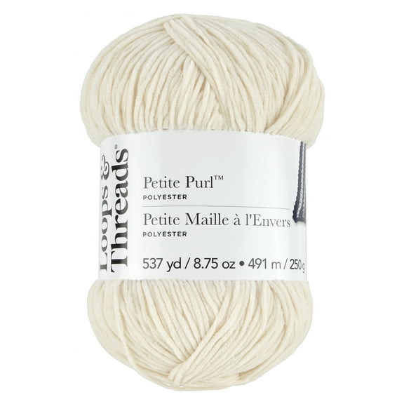 Petite Purl Yarn by Loops & Threads - Yarn for Knitting - Crochet - Weaving - and Arts & Crafts - White - Polyester - 8.75 oz