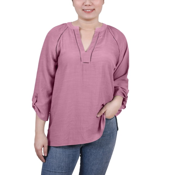 Petite Raglan Sleeve Split Neck Blouse Lilas PS