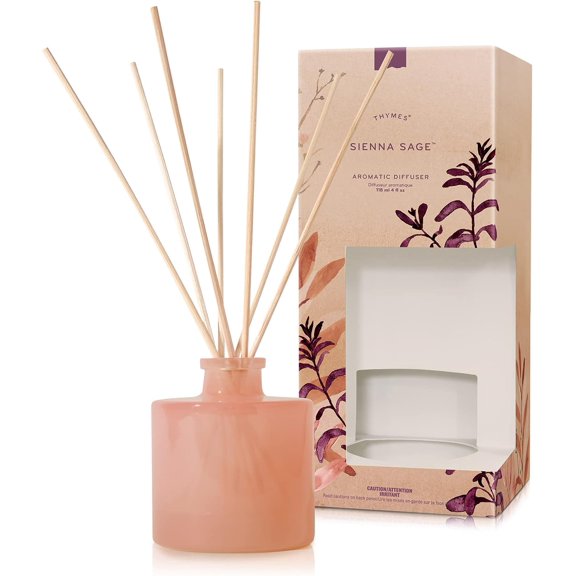 Petite Reed Diffuser Set with Rattan Sticks Fragrance Oil and Glass Bottle Sienna Sage 4 Fl Oz