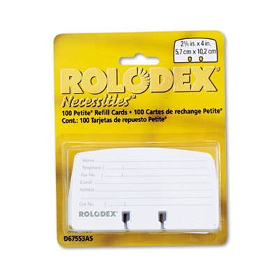 ROLODEX Petite Refill Cards, 2 1/4 x 4, 100 Cards/Pack
