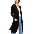 thumbnail image 1 of Petite Ribbed Slit-Hem Duster Cardigan Sweater Deep Black PS, 1 of 1