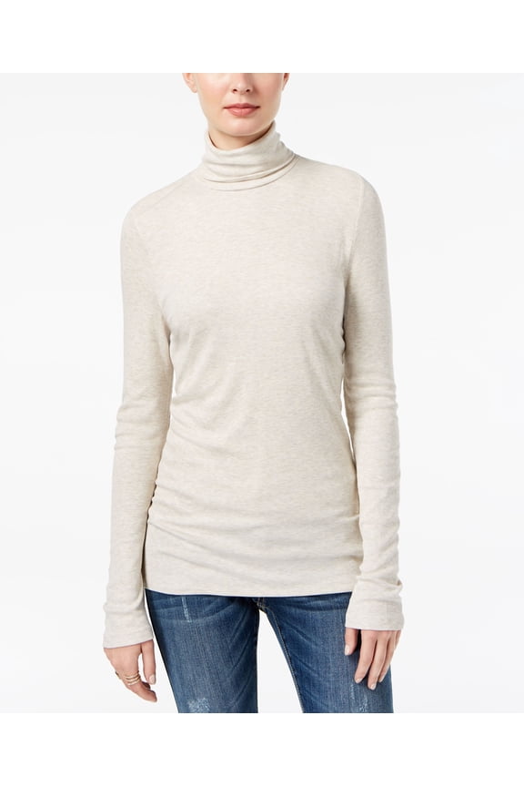 Petite Ribbed Turtleneck Top Htr Sandun PM