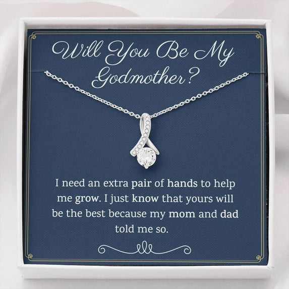 Petite Ribbon Necklace for Godmother Proposal Gift with Meaningful Message Card, Featuring Pendant and Chain Design
