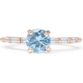 thumbnail image 1 of Petite Round Solitaire Ring Baguette Aquamarine Cubic Zirconia Rose Tone 925 Sterling Silver, Size 6, 1 of 7