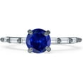 thumbnail image 1 of Petite Round Solitaire Ring Baguette Blue Sapphire Cubic Zirconia Black Tone 925 Sterling Silver, Size 6, 1 of 7