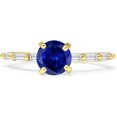 thumbnail image 1 of Petite Round Solitaire Ring Baguette Blue Sapphire Cubic Zirconia Yellow Tone 925 Sterling Silver, Size 5, 1 of 7
