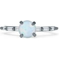 thumbnail image 1 of Petite Round Solitaire Ring Baguette White Opal Black Tone 925 Sterling Silver, Size 10, 1 of 7