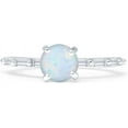 thumbnail image 1 of Petite Round Solitaire Ring Baguette White Opal White Tone 925 Sterling Silver, Size 10, 1 of 7