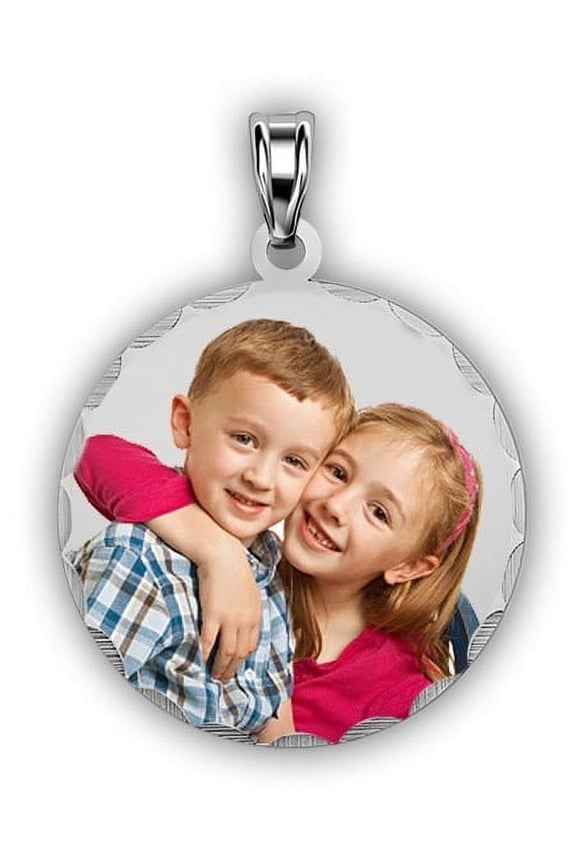 Petite Round W/ Diamond Cut Edge Picture Charm - 3/4 inch X 3/4 inch - Sterling Silver