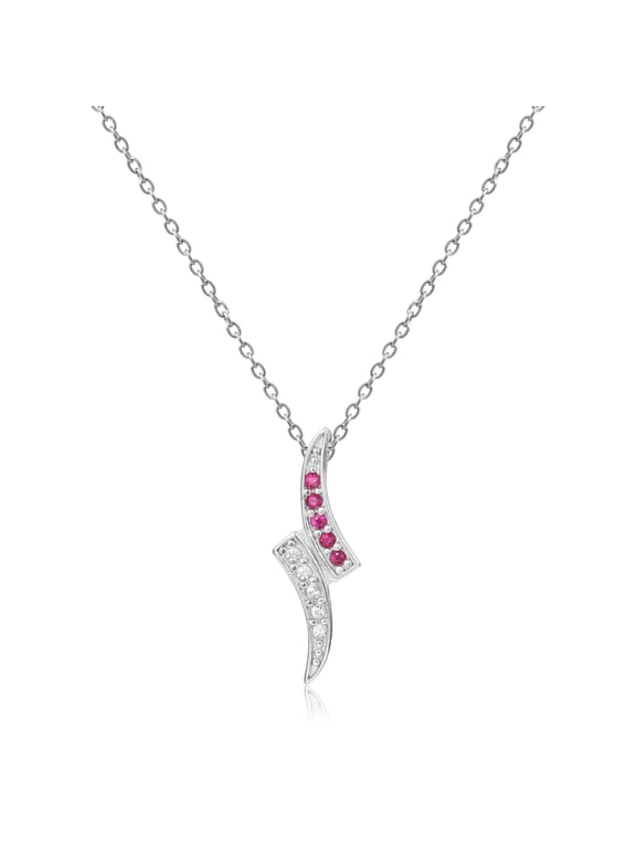 Petite Round cut Genuine Ruby Pendant Necklace with White Sapphire