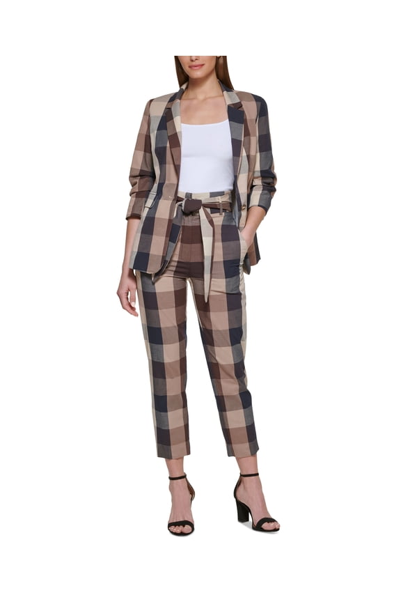 Petite Ruched-Sleeve Check Madison Jacket Bark 8P
