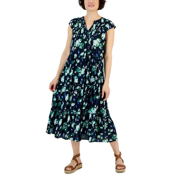 Petite Ruffled Shine Midi Dress J Floral Blue PM