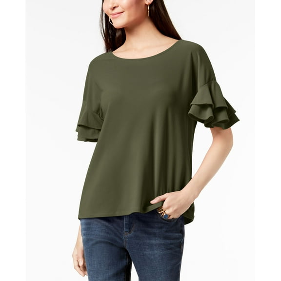 Petite Ruffled Sleeve Top Olive Drab PS