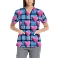 thumbnail image 1 of Petite Scrubs For Women,Women's Fashion V-Neck Nursing Top Valentine's Day Print Short-Sleeve Nursing Scrub Top with Pockets - Blue - XXXXL, 1 of 5