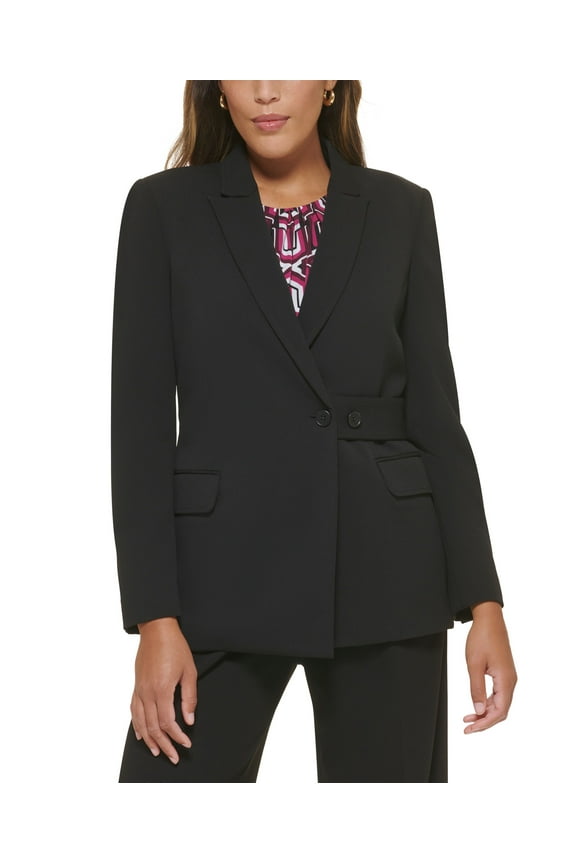 Petite Scuba Crepe Belted Long-Sleeve Jacket Black 2P