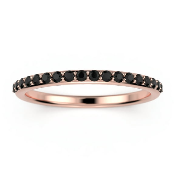 Petite Shared Prong Black Diamond Moissanite 0.36Ct 1.5mm Round Cut 10K Rose Gold Wedding Band