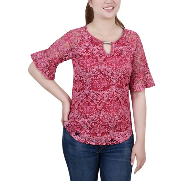 Petite Short Bell Sleeve Lace Blouse Jazzy Starthrone PL