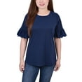 thumbnail image 1 of Petite Short Bell Sleeve Slubbed Top Navy PXL, 1 of 1