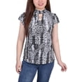 thumbnail image 1 of Petite Short Flutter Sleeve Mock Neck Top Black Leosnake PXL, 1 of 1