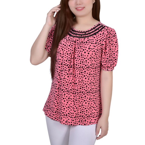 Petite Short Puff Sleeve Mesh Inset Top Mauve Ice Moon PXL