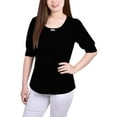 thumbnail image 1 of Petite Short Sleeve Balloon Sleeve Top Black PM, 1 of 1