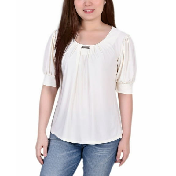 Petite Short Sleeve Balloon Sleeve Top Pristine PL