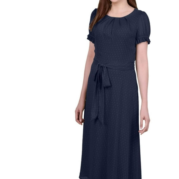 NY Collection Womens Swiss Dot Pin Tuck Midi Dress, Blue, Petite, PL