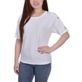 thumbnail image 1 of Petite Short Sleeve Honeycomb Textured Grommet Top White PS, 1 of 1