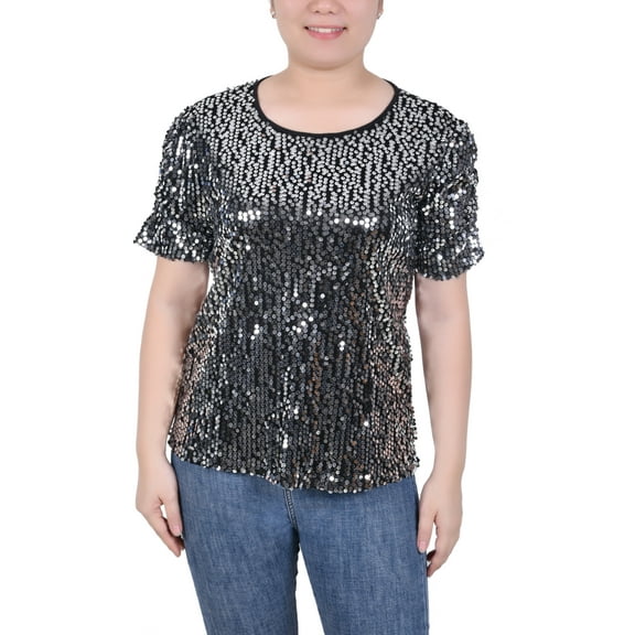 Petite Short Sleeve Sequined Top