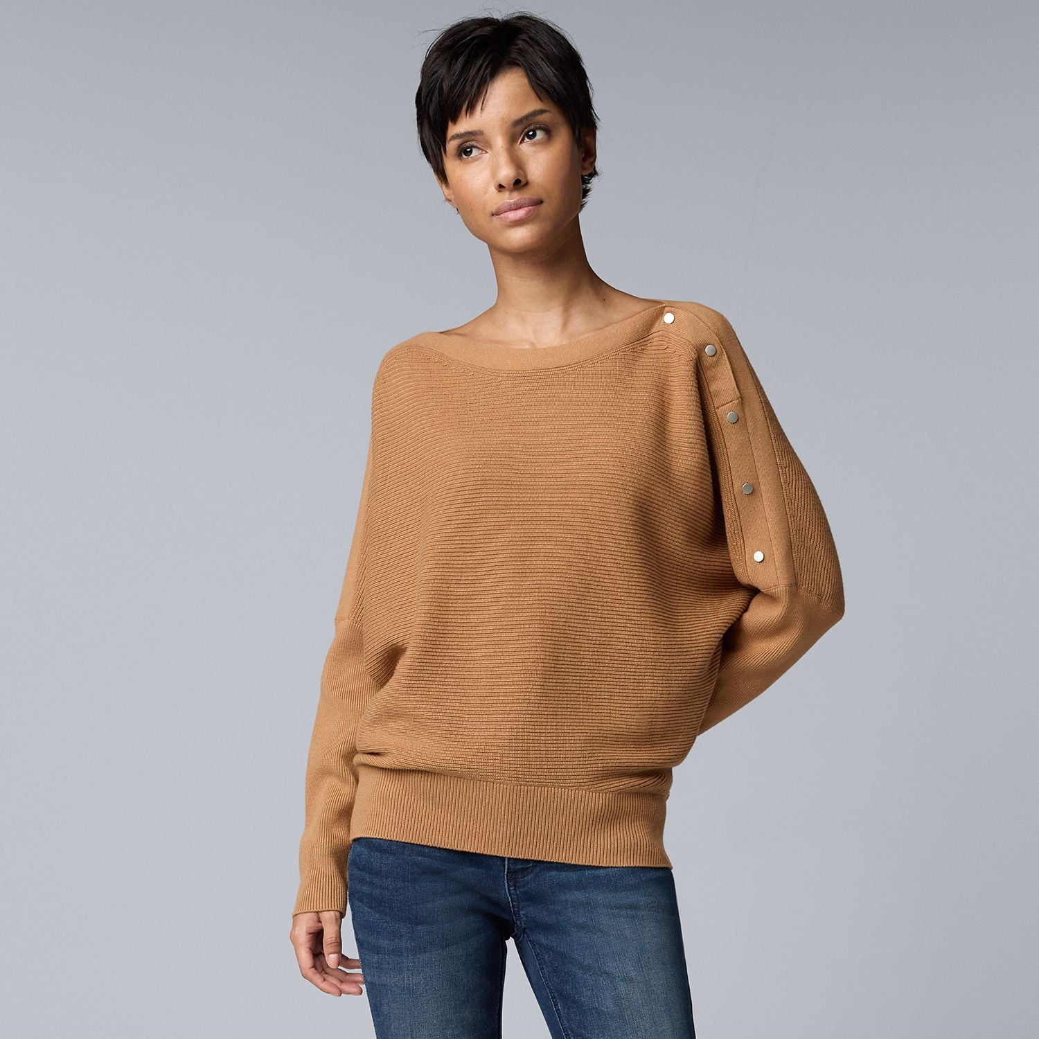 Petite Simply Vera Vera Wang Dolman Snap Sweater Color Vera Caramel Size L PETITE Walmart