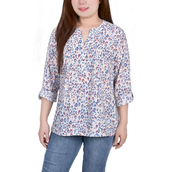 Petite Size 3/4 Roll Tab Sleeve Blouse Top Natural Peacook PL